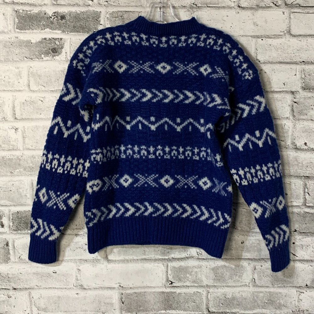 Gap Vintage 90s Fair Isle Nordic Sweater Small Blue Wool Heavyweight Chunky Knit - Picture 2 of 12